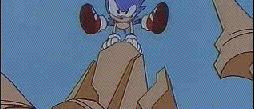 Sonic leaps to the top of a stone pillar.