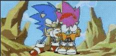 Sonic helps Amy get up.